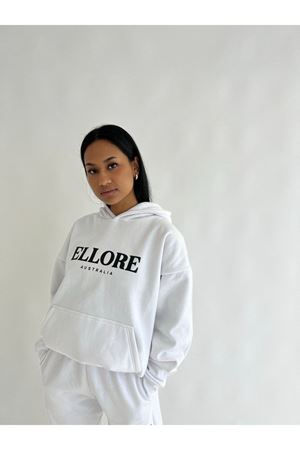 Ellore Australia Eşofman Takımı Sweatshirt Jogger - Beyaz Baskılı Oversize Şardonlu Kapüşonlu