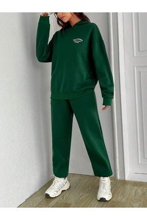 California Dream Eşofman Takımı Sweatshirt Jogger - Yeşil Baskılı Oversize Şardonlu Kapüşonlu