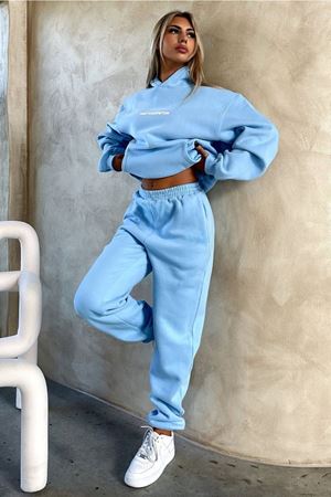 Bebe Mavisi That So Fetch Eşofman Takımı - Baskılı Oversize Kapüşonlu Şardonlu