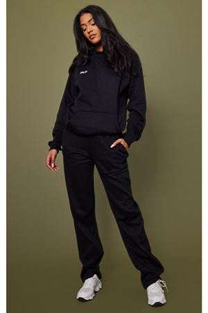 Plt Logo Eşofman Takımı Sweatshirt Jogger - Siyah Baskılı Oversize Şardonlu Kapüşonlu Lastik Paça