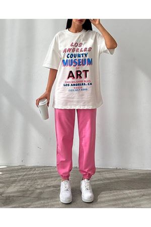ART Baskılı T-shirt Eşofman Altı Jogger-Baskılı Alt Üst Eşofman Takım Oversize Bisiklet Yaka