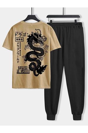 Dragon Vizon T-shirt Siyah Eşofman Altı Jogger- Baskılı Alt Üst Eşofman Takım Oversize Bisiklet Yak