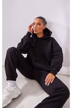 Basic Düz Eşofman Takımı Sweatshirt Jogger - Kapüşonlu Oversize Şardonlu Lastik Paça