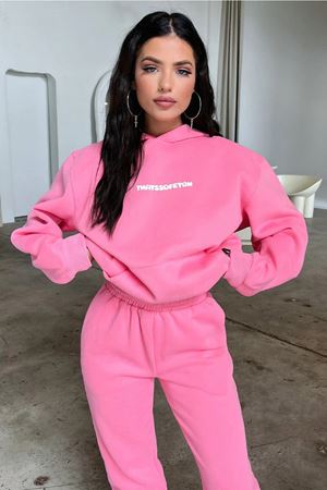 Pembe That So Fetch Eşofman Takımı - Baskılı Oversize Kapüşonlu Şardonlu