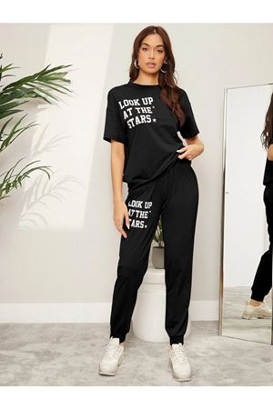 The Stars Ribana 2li T-shirt Eşofman Altı Jogger- Siyah Alt Üst Eşofman Takım Oversize Bisiklet Yak