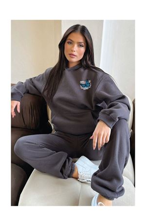 Kelebek Kışlık Eşofman Takımı - Füme Baskılı Kapüşonlu Oversize