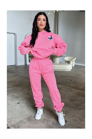 Kelebek Kışlık Eşofman Takımı - Pembe Baskılı Kapüşonlu Oversize