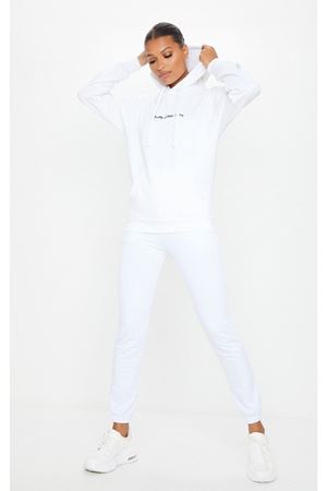 Pretty Eşofman Takımı Sweatshirt Jogger - Beyaz Baskılı Oversize Şardonlu Kapüşonlu Lastik Paça