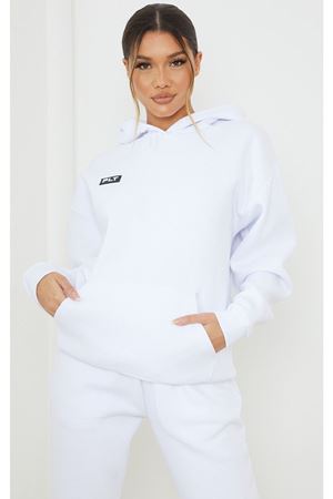 Plt Logo Eşofman Takımı Sweatshirt Jogger - Beyaz Baskılı Oversize Şardonlu Kapüşonlu Lastik Paça