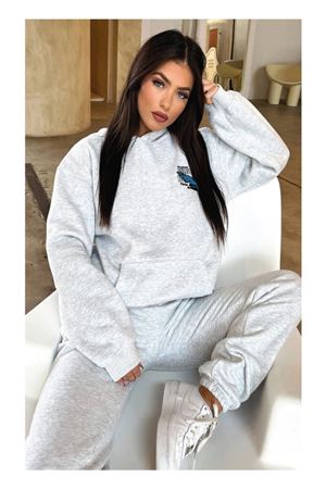 Kelebek Kışlık Eşofman Takımı - Gri Baskılı Kapüşonlu Oversize