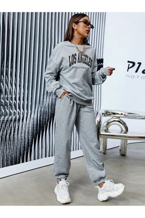 Los Angeles Eşofman Takımı Sweatshirt Jogger - Gri Baskılı Oversize Şardonlu Bisiklet Yaka