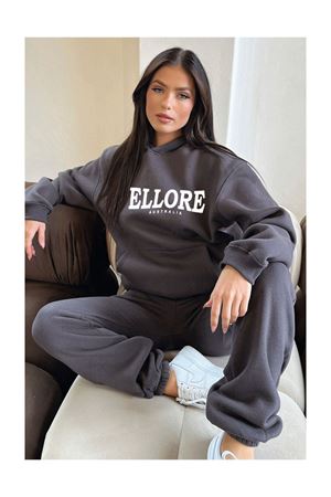 Ellore Australia Eşofman Takımı Sweatshirt Jogger - Füme Baskılı Oversize Şardonlu Kapüşonlu