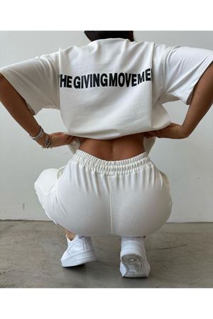 Movement T-shirt Eşofman Altı Jogger- Mavi Baskılı Alt Üst Eşofman Takım Oversize Bisiklet Yaka