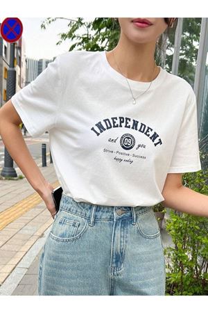 Independent T-Shirt - Beyaz Baskılı Oversize Bisiklet Yaka Kısa Kol