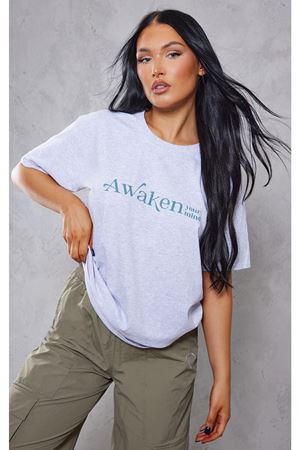 Gri Oversize Awaken T-shirt - Oversize Baskılı
