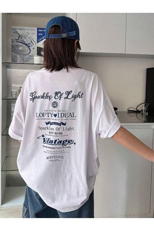 Sparkles Of Light Süprem T-Shirt - Beyaz Baskılı Oversize Bisiklet Yaka Kısa Kol Tişört