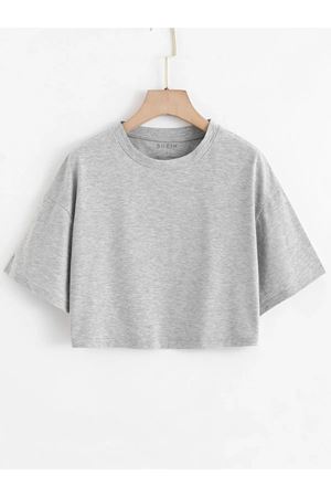 Gri Crop Tshirt Crop - Oversize Baskılı