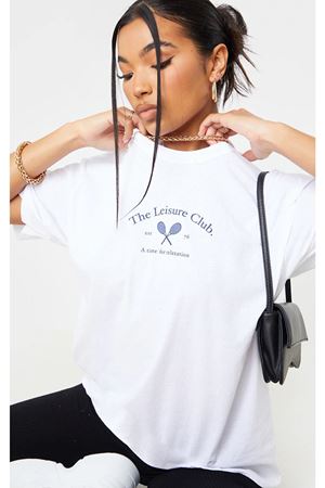 Beyaz Oversize Tennis Club T-shirt - Oversize Baskılı