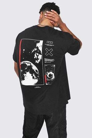Space X Süprem T-Shirt - Siyah Baskılı Oversize Bisiklet Yaka Kısa Kol Tişört