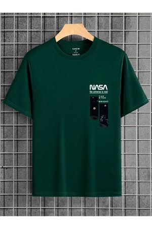 Nefti Yeşil Oversize Nasa Baskılı T-shirt - Oversize Baskılı Bisiklet Yaka Kısa Kol Tişört