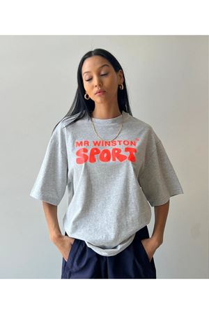 Gri Oversize Mr Winston T-shirt - Oversize Baskılı