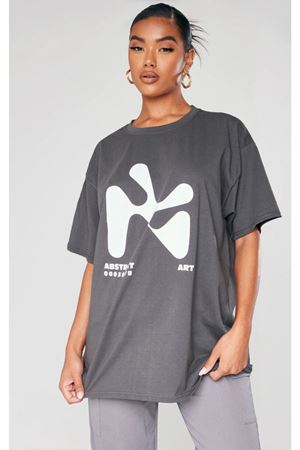 Füme Oversize Abstact T-shirt - Oversize Baskılı