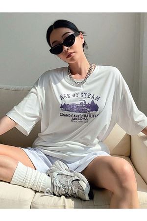 Beyaz Oversize Age Of Stream T-shirt - Oversize Baskılı