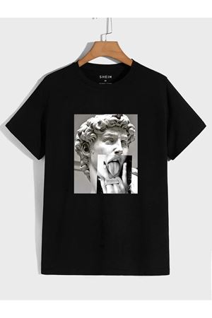 Heykel Tasarım Süprem T-Shirt - Siyah Baskılı Oversize Bisiklet Yaka Kısa Kol Tişört