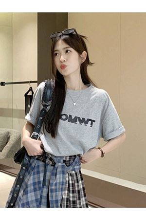 Fromwt T-Shirt - Gri Baskılı Oversize Bisiklet Yaka Kısa Kol