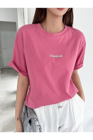 Pembe Oversize Classical T-shirt - Oversize Baskılı