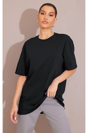 Düz Süprem T-Shirt - Siyah Oversize Bisiklet Yaka Kısa Kol Tişört
