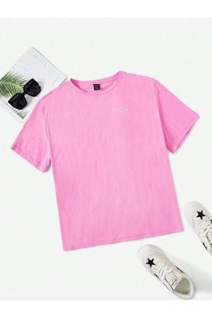 Have A Good Day Yazılı T-Shirt - Pembe Oversize Baskılı Bisiklet Yaka