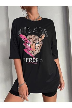 Siyah Oversize Tiger T-shirt - Oversize Baskılı