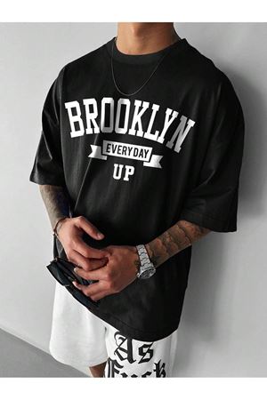 Brooklyn Every Day Up Süprem T-Shirt - Siyah Baskılı Oversize Bisiklet Yaka Kısa Kol Tişört