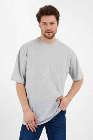 Düz Basic T-shirt - Gri Oversize Bisiklet Yaka Kısa Kol Tişört