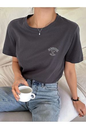 Sunshine 1982 Süprem T-Shirt - Füme Baskılı Oversize Bisiklet Yaka Kısa Kol Tişört