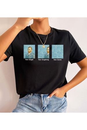 Van Gone T-Shirt - Siyah Baskılı Oversize Bisiklet Yaka Kısa Kol