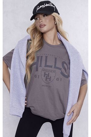 Hidden Hills Süprem T-Shirt - Füme Baskılı Oversize Bisiklet Yaka Kısa Kol Tişört