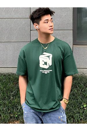 Unisex Yeşil Oversize Ezn Baskılı T-shirt - Oversize Baskılı