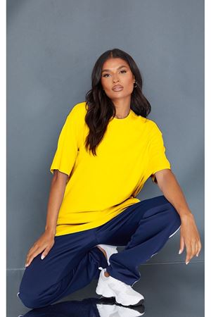 Düz Süprem T-Shirt - Sarı Oversize Bisiklet Yaka Kısa Kol Tişört