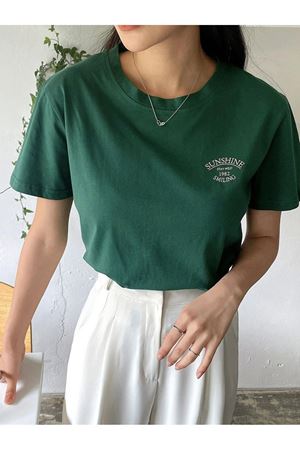 Sunshine 1982 Süprem T-Shirt - Nefti Yeşil Baskılı Oversize Bisiklet Yaka Kısa Kol Tişört