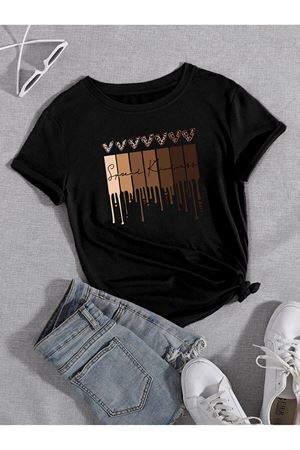 Leopar Desen Kalpler Süprem T-Shirt - Siyah Baskılı Oversize Bisiklet Yaka Kısa Kol Tişört