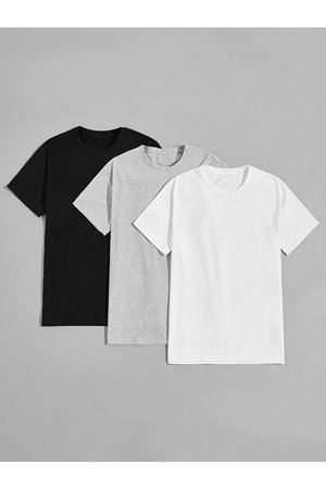 Basic Düz 3'lü Çoklu Kombin T-shirt -siyah, Beyaz Ve Gri Oversize Bisiklet Yaka