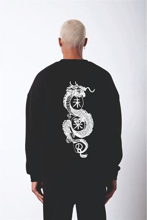 SİYAH BİSİKLET YAKA OVERSİZE SWEATSHİRT VİBES DRAGON