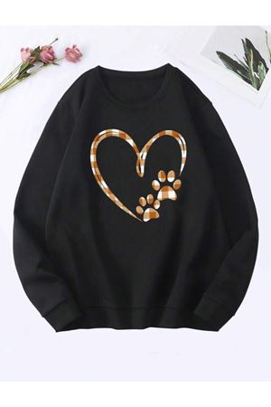 Siyah Bisiklet yaka Oversize Kalıp VİNTAGE KALP Sweatshirt