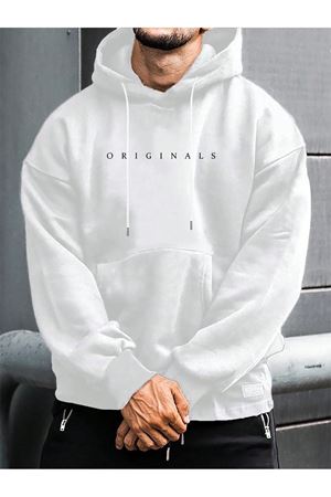 Originals Yazı Sweatshirt - Beyaz Oversize Baskılı Kapüşonlu