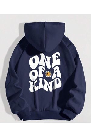 LACİVERT Sweatshirt ONE OF A KİND Baskılı Oversize Kapüşonlu