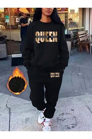 SİYAH BİSİKLET YAKA QUEEN BASKILI EŞOFMAN TAKIMI