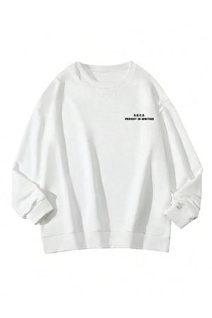 BEYAZ SWEAT SHİRT BİSİKLET YAKA WR BASKILI