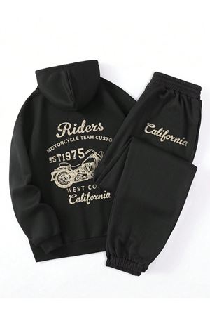 SİYAH RAHAT KALIP BASKILI KAPŞONLU SWEATSHİRT